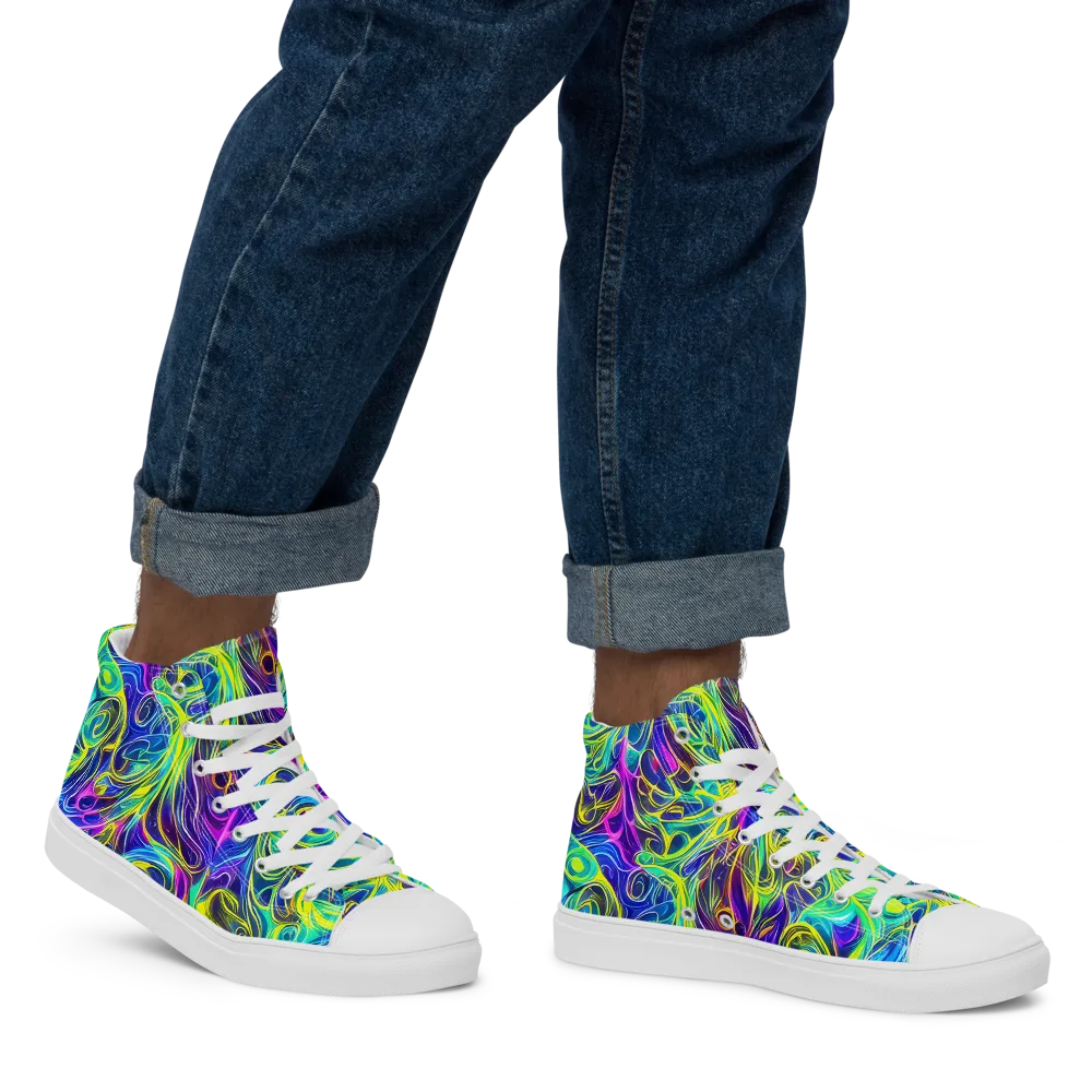 Kaleidoscope Rapture on Men's High Top Canvas Shoes — Right