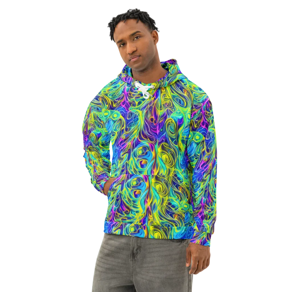 Kaleidoscope Rapture on Cotton Hoodie — Left Front