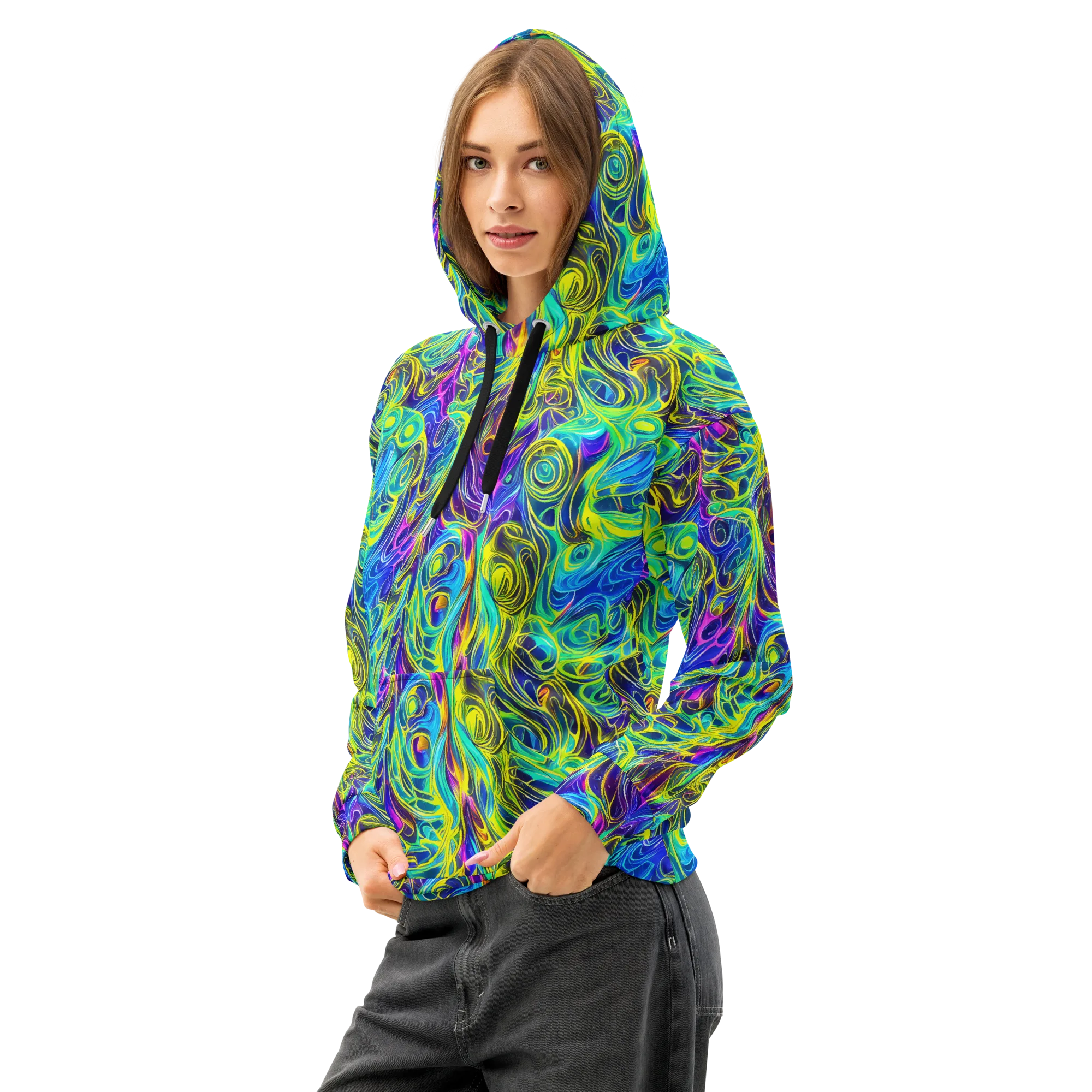 Kaleidoscope Rapture on Cotton Hoodie — Left Front