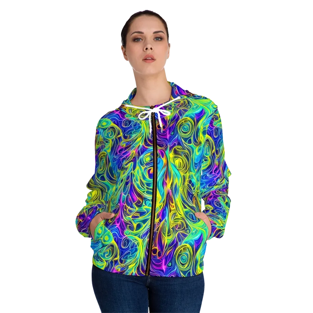 Kaleidoscope Rapture on Women's Full-Zip Hoodie — Front On Person