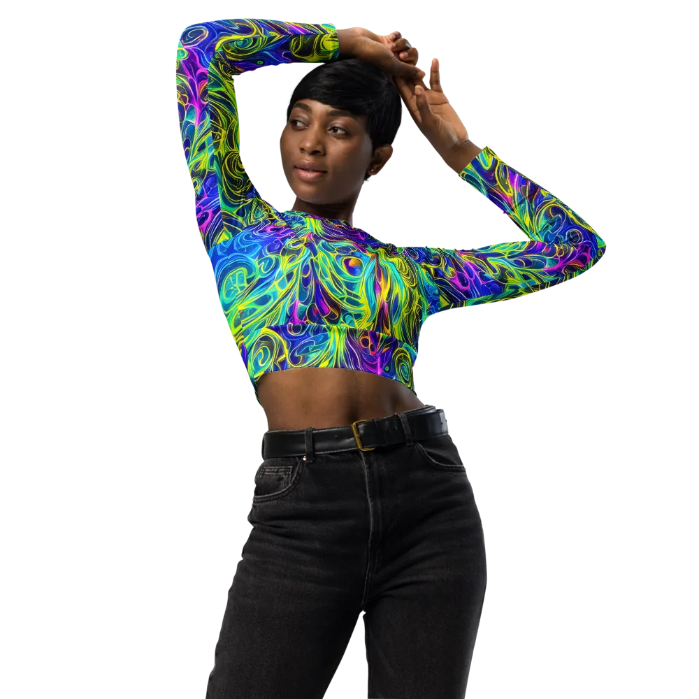 Kaleidoscope Rapture on Long Sleeve Crop Top — Front