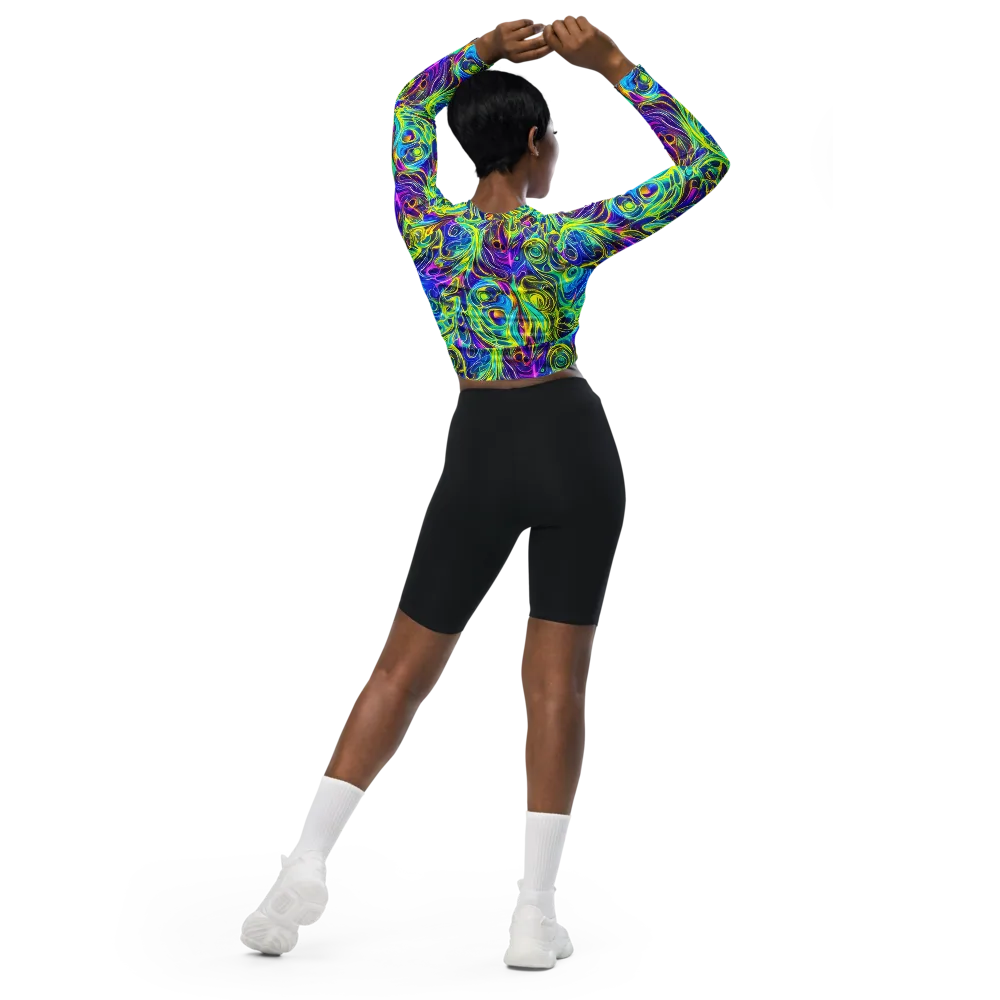 Kaleidoscope Rapture on Long Sleeve Crop Top — Back