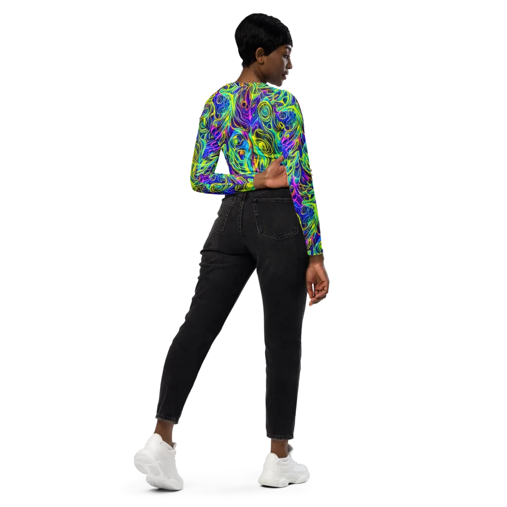 Kaleidoscope Rapture on Long Sleeve Crop Top — Right Back