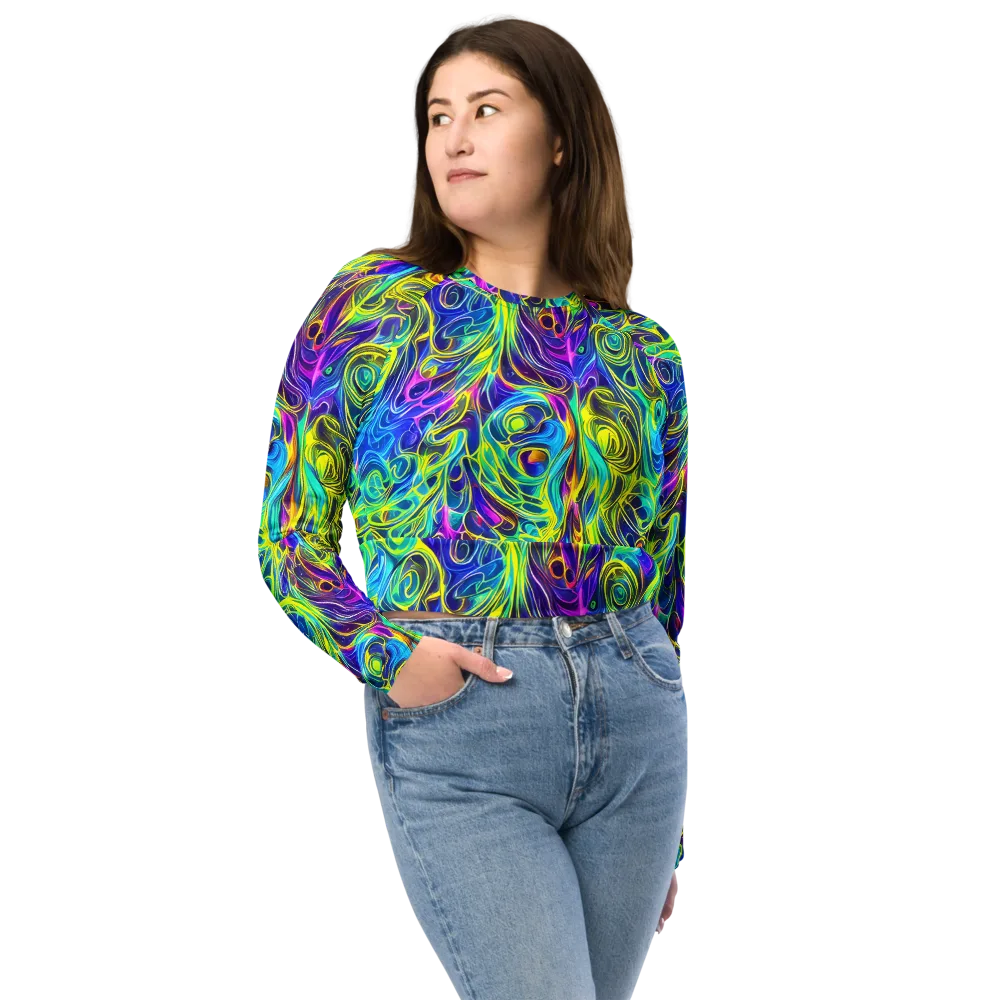 Kaleidoscope Rapture on Long Sleeve Crop Top — Front