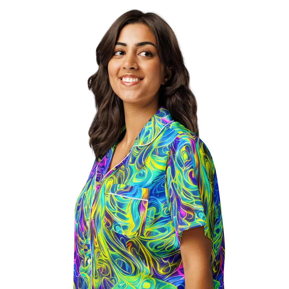 Kaleidoscope Rapture on Women's Short Sleeve Pajama Top — Left Front