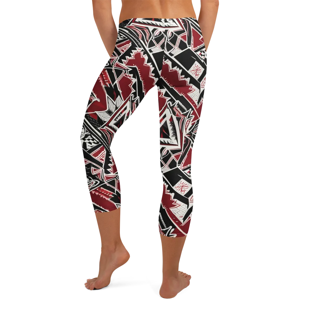 Crimson Geometry on Capri Leggings — Back