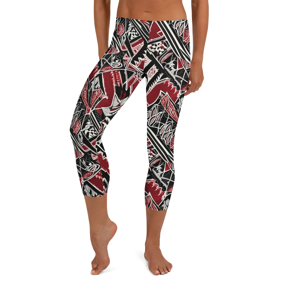 Crimson Geometry on Capri Leggings — Front