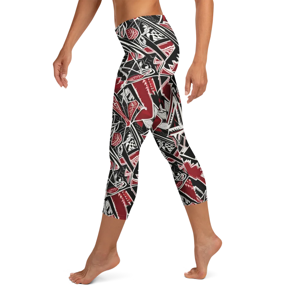 Crimson Geometry on Capri Leggings — Left