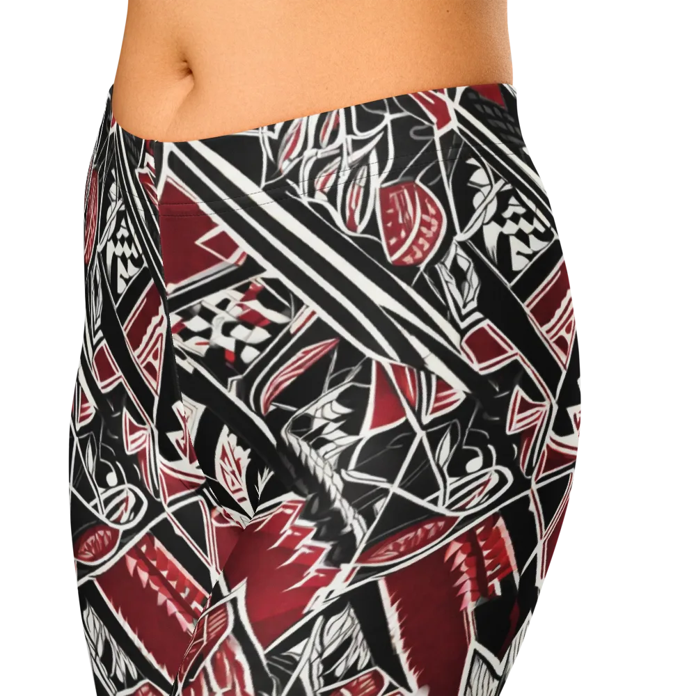 Crimson Geometry on Capri Leggings — Zoomed-in