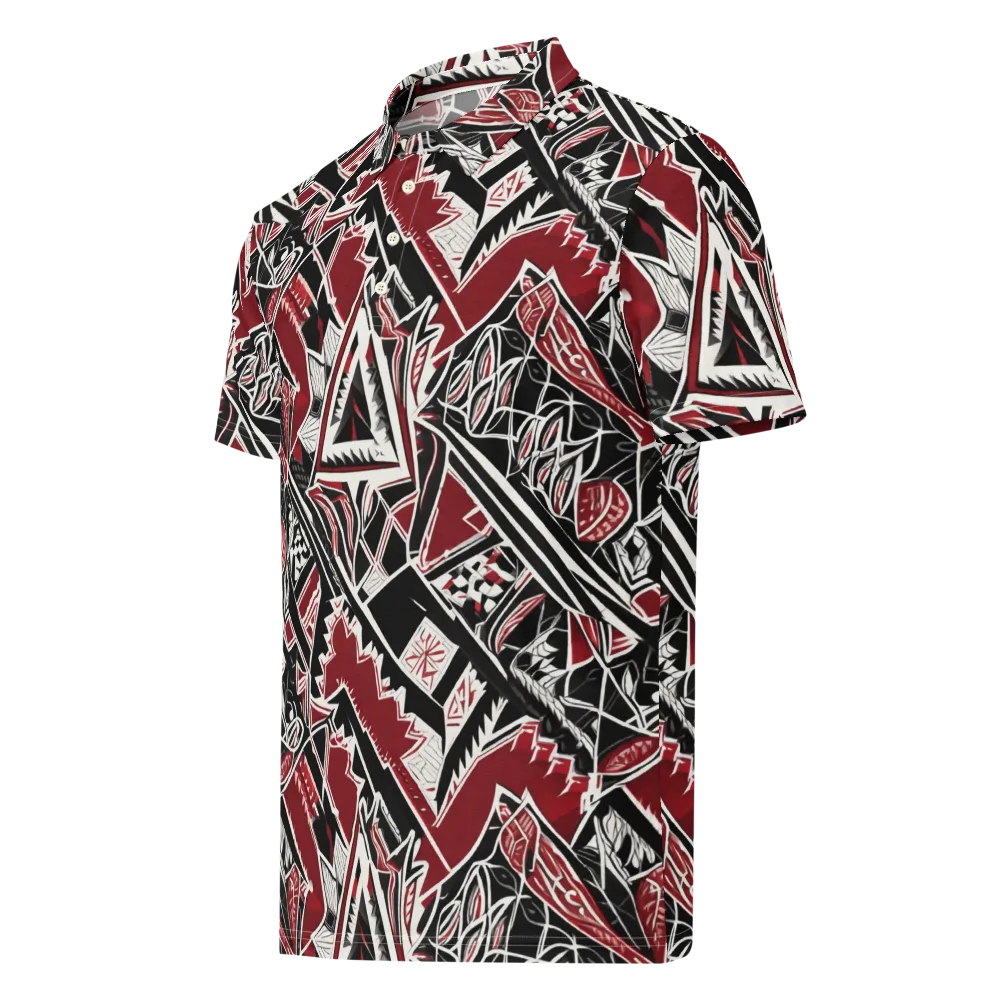 Crimson Geometry on Men's Slim Fit Polo Shirt — Left Front