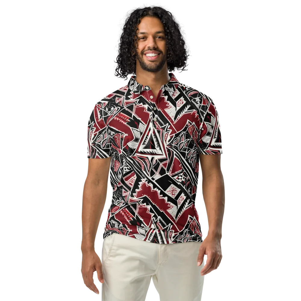 Crimson Geometry on Men's Slim Fit Polo Shirt — Front