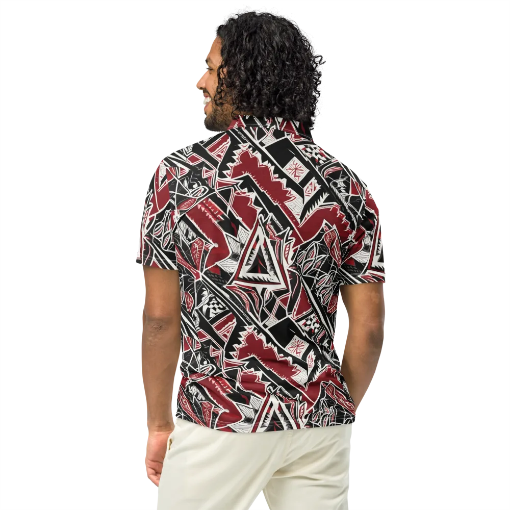 Crimson Geometry on Men's Slim Fit Polo Shirt — Back
