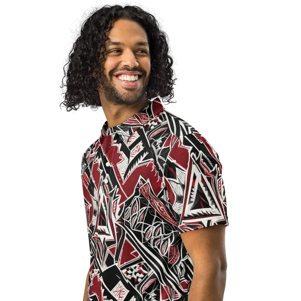 Crimson Geometry on Men's Slim Fit Polo Shirt — Left Front