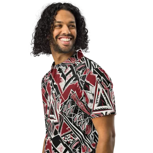 Crimson Geometry on a Men's Slim Fit Polo Shirt