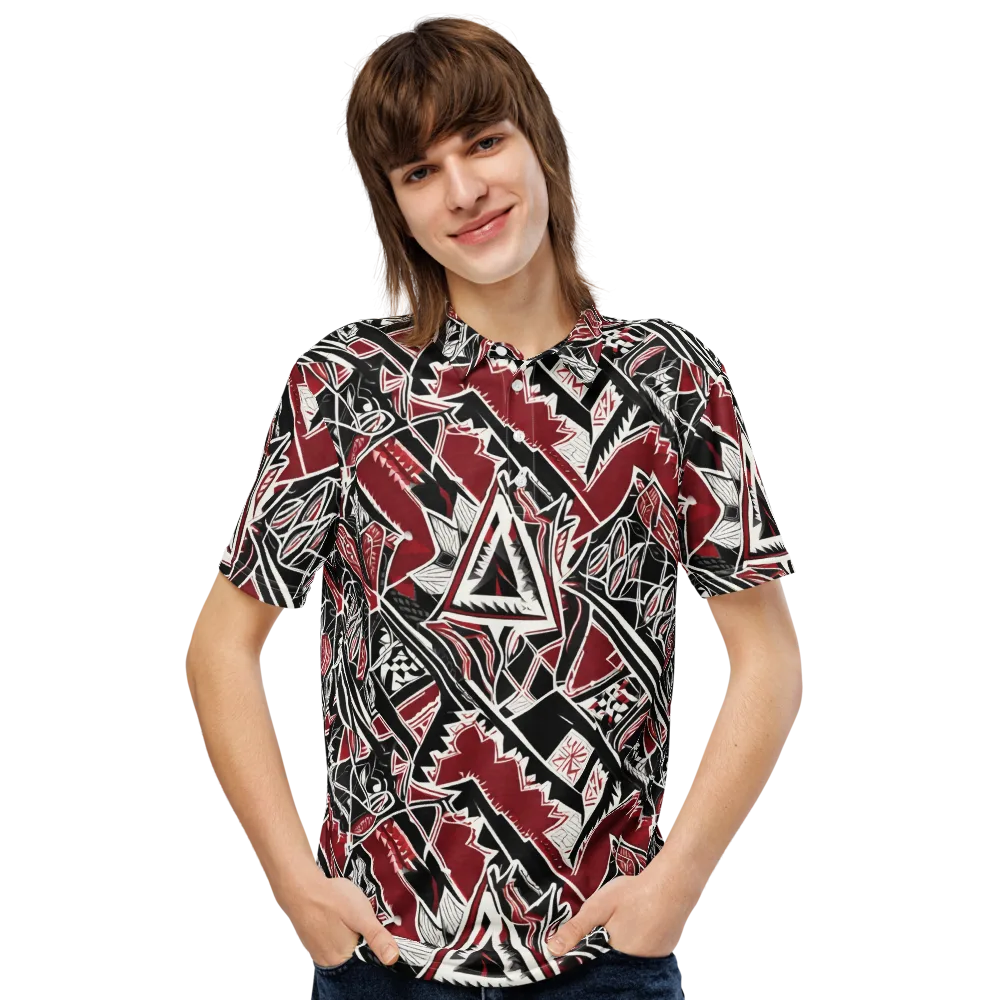 Crimson Geometry on Men's Slim Fit Polo Shirt — Front