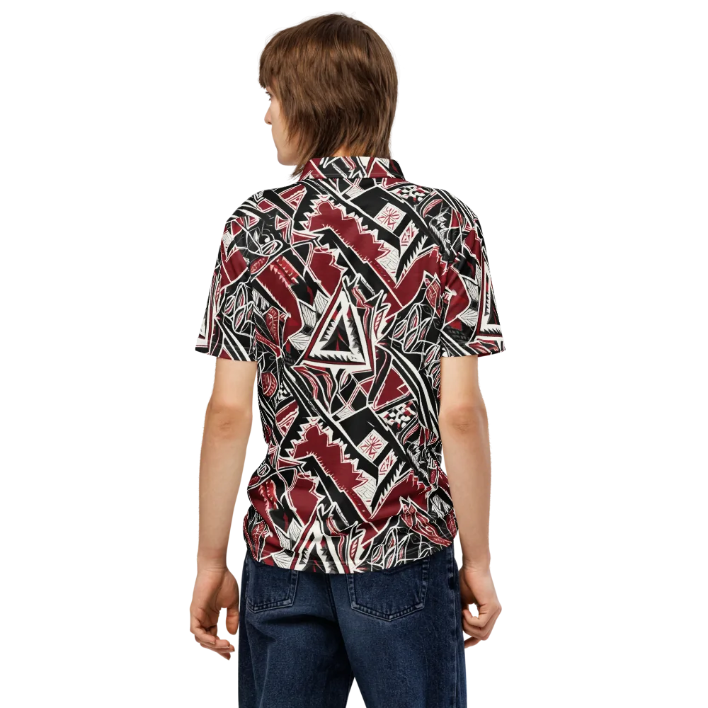 Crimson Geometry on Men's Slim Fit Polo Shirt — Back