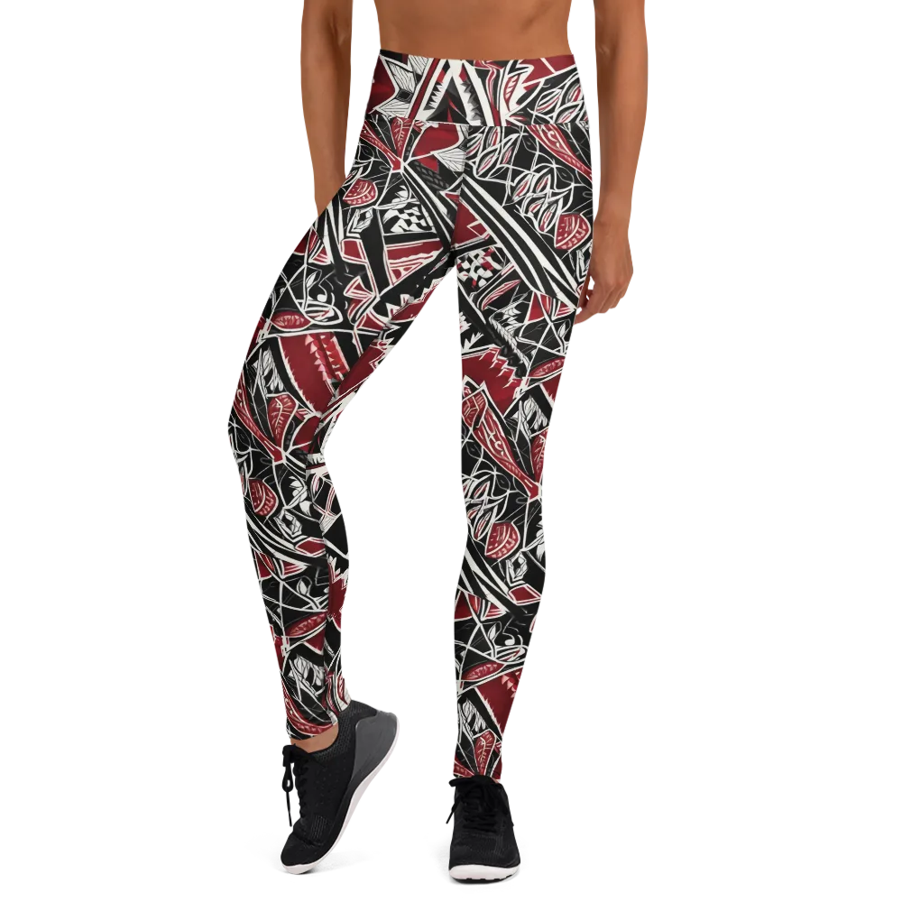 Crimson Geometry on Yoga Leggings — Front