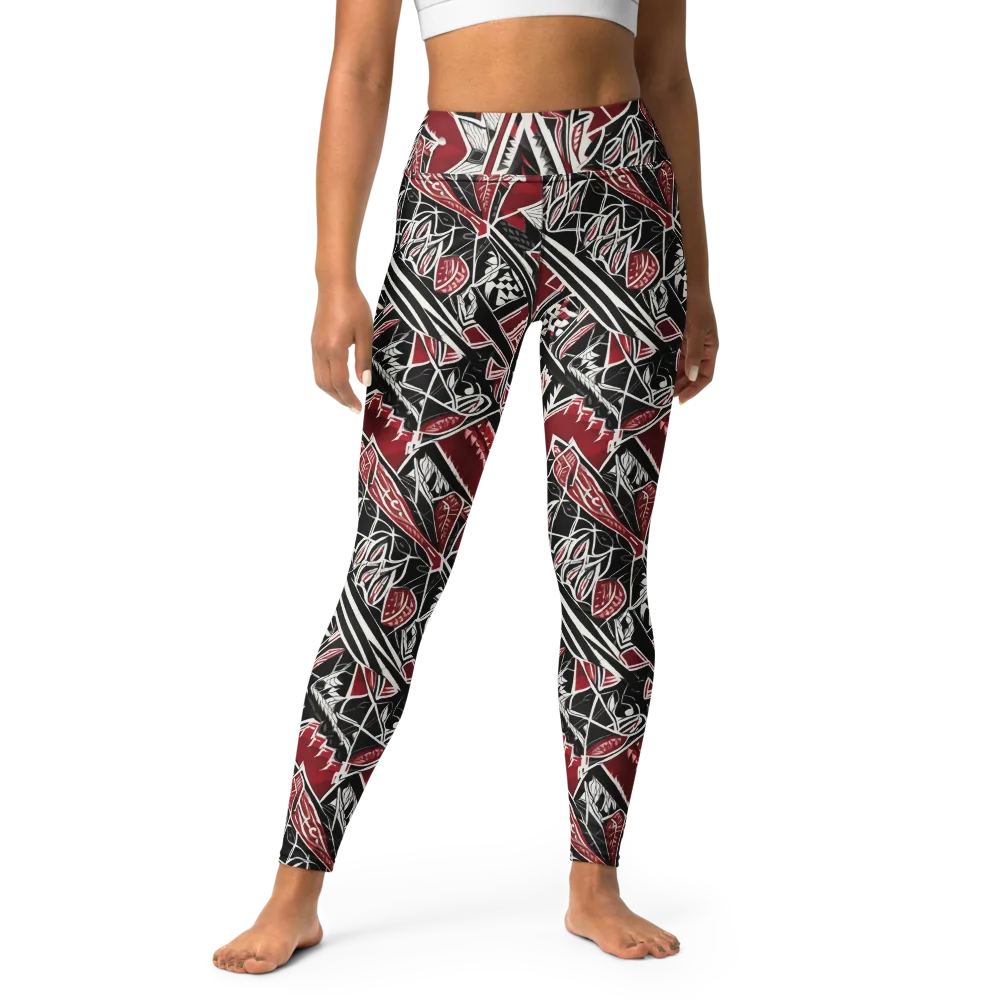 Crimson Geometry on Yoga Leggings — Front