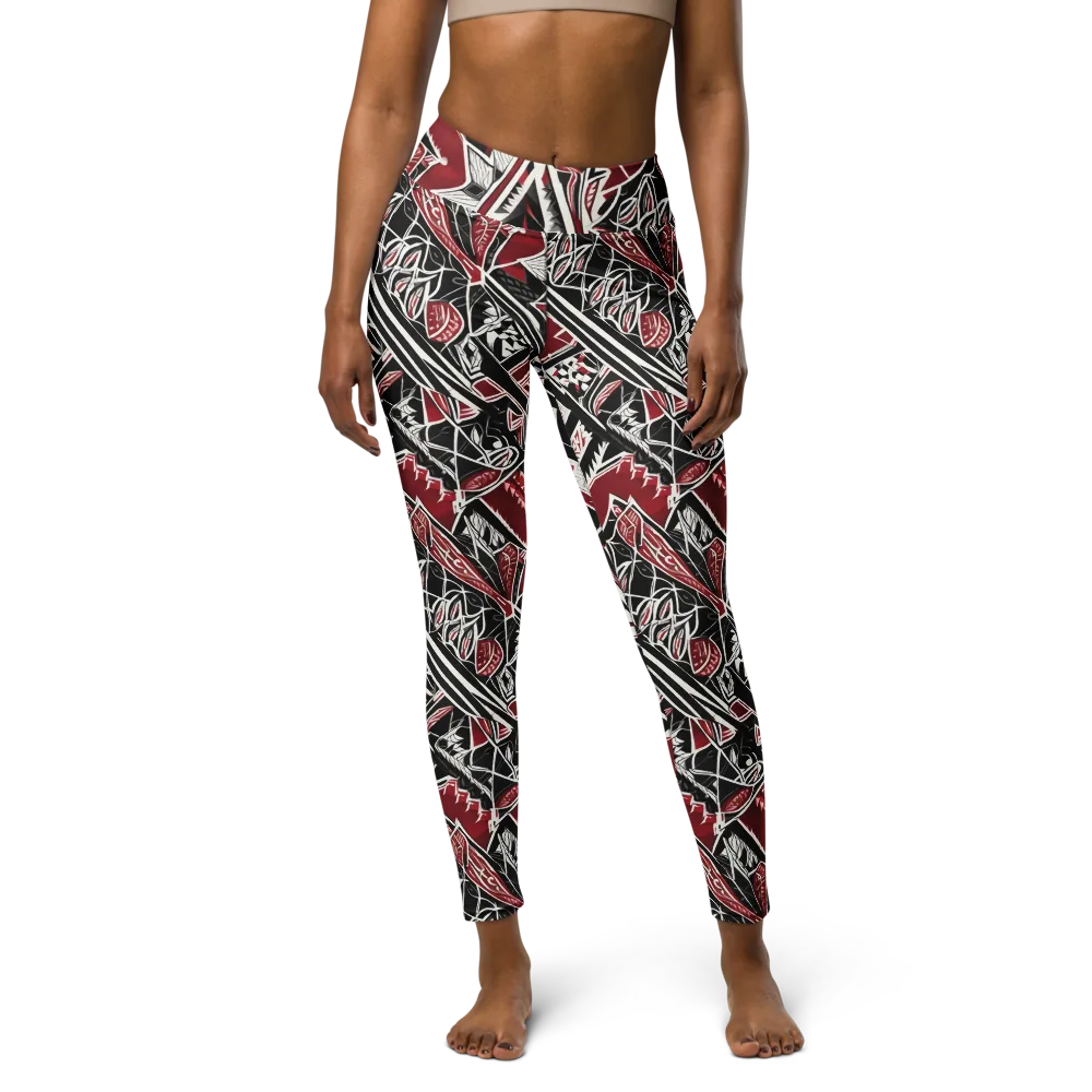 Crimson Geometry on Yoga Leggings — Front