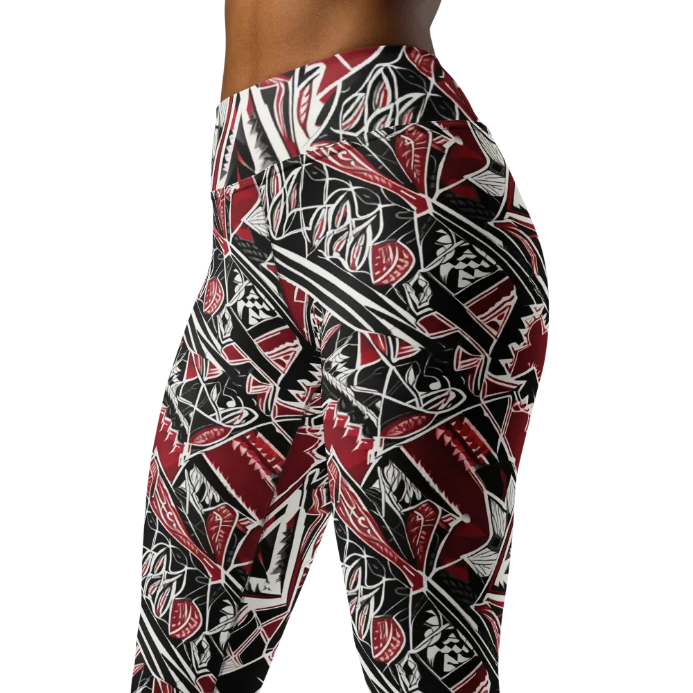 Crimson Geometry on Yoga Leggings — Left Front