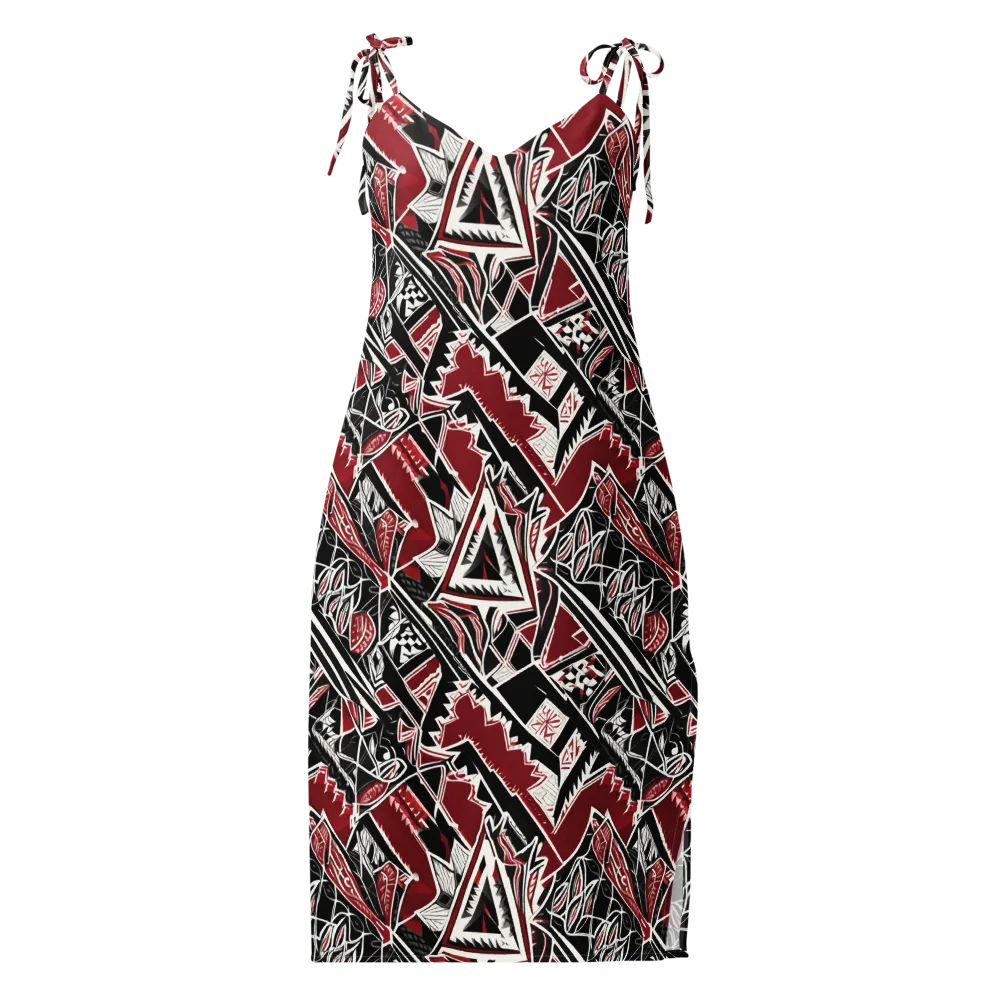 Crimson Geometry on Slip Dress — Front