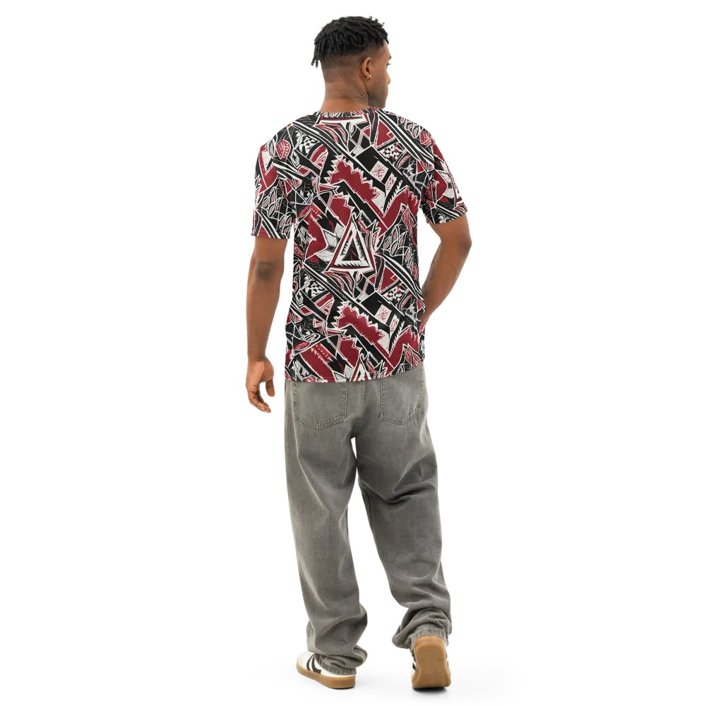 Crimson Geometry on Men's Cotton Crew Neck T-Shirt — Back