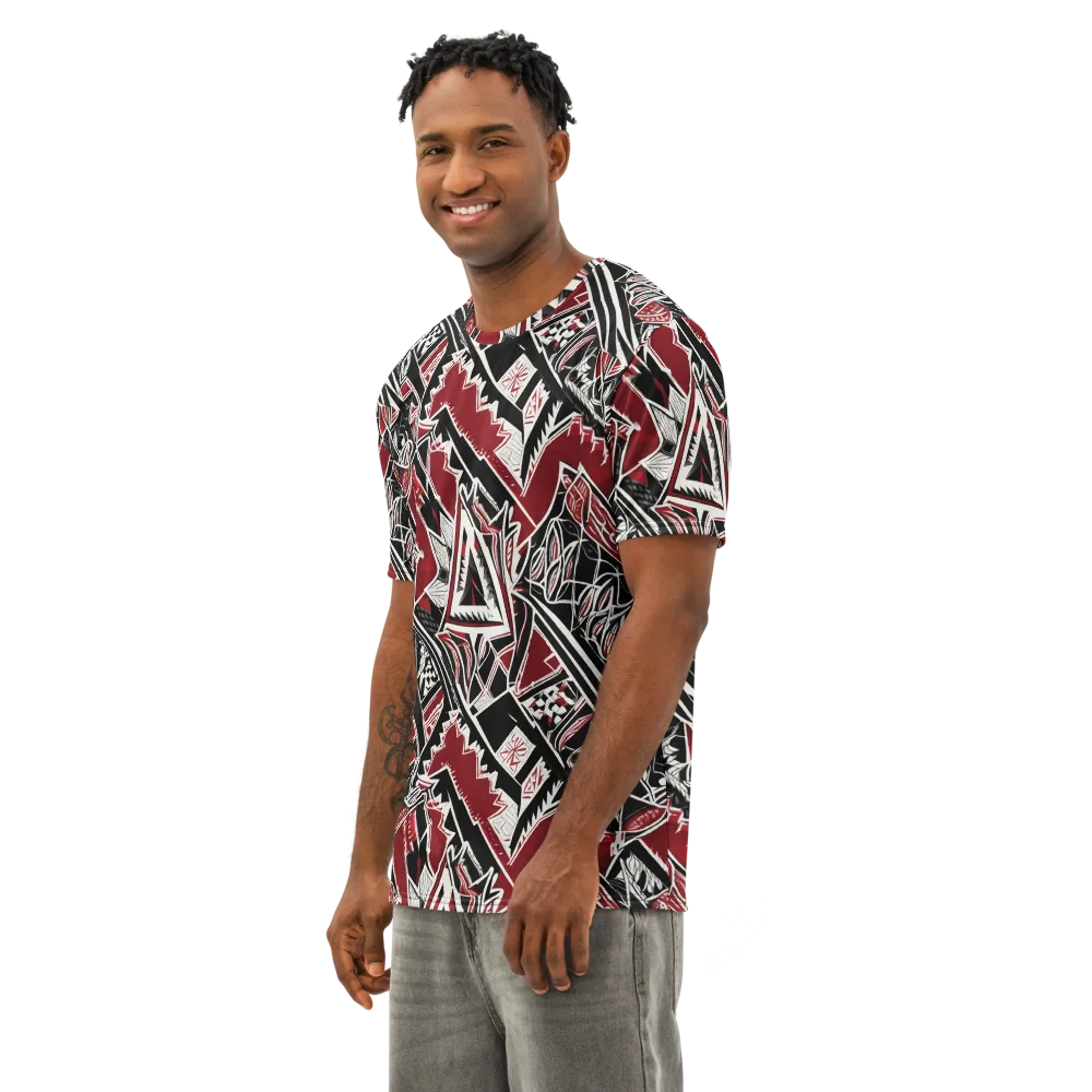 Crimson Geometry on Men's Cotton Crew Neck T-Shirt — Left Front