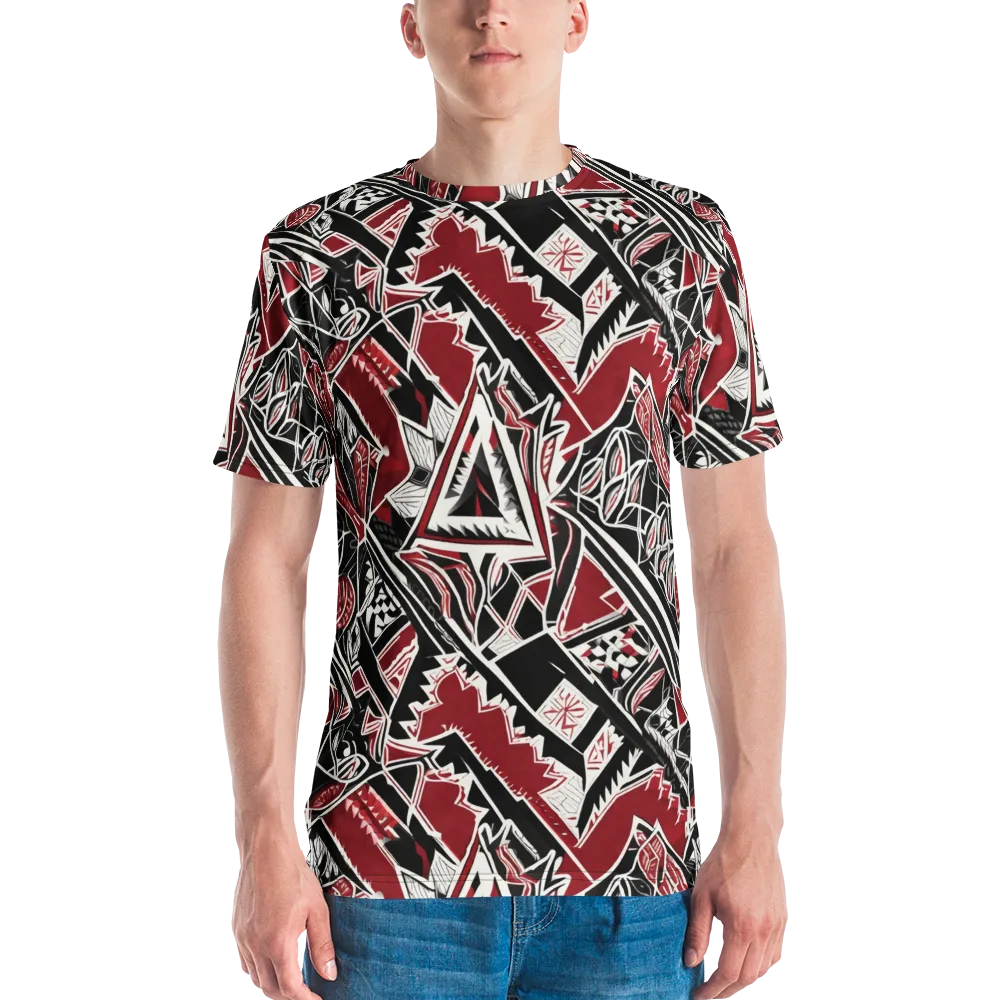 Crimson Geometry on Men's Crew Neck T-Shirt — Front