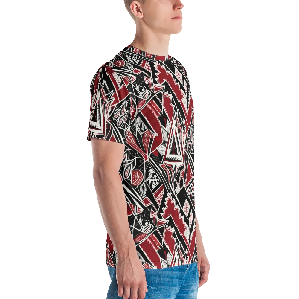 Crimson Geometry on Men's Crew Neck T-Shirt — Right
