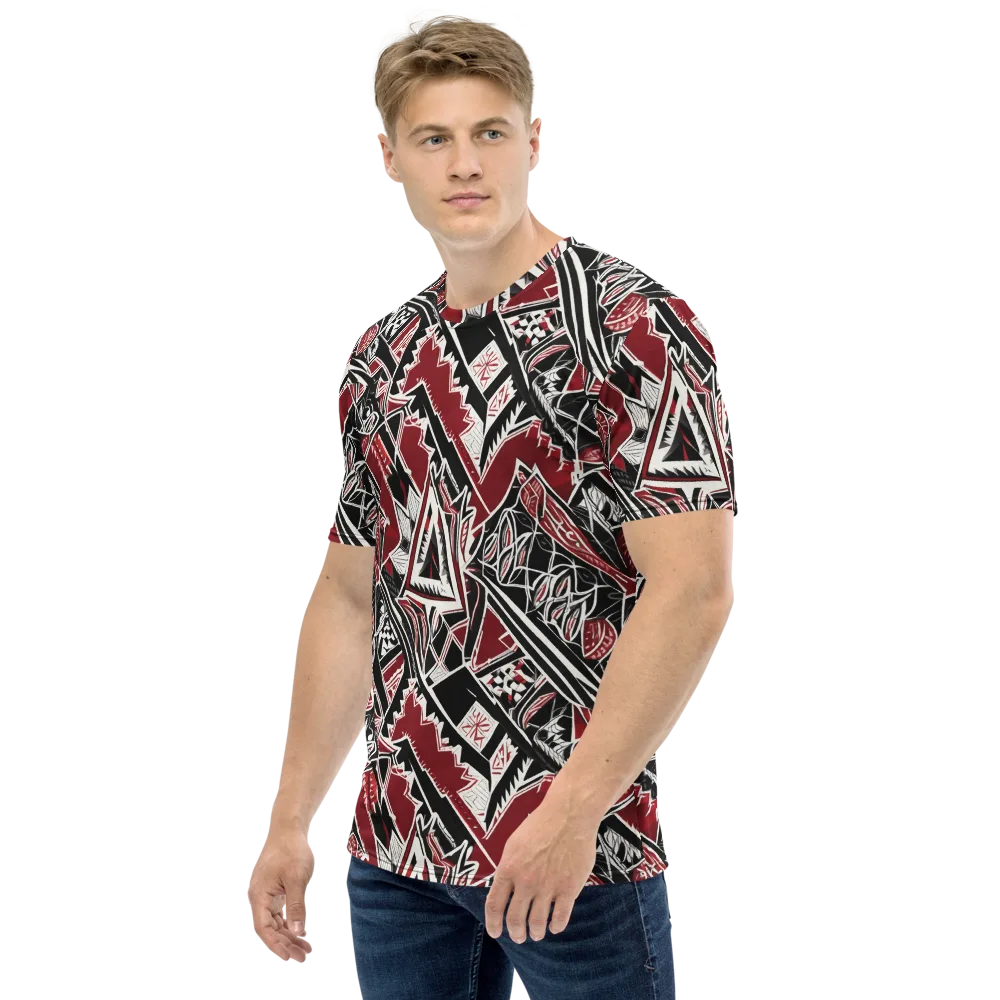 Crimson Geometry on Men's Crew Neck T-Shirt — Left
