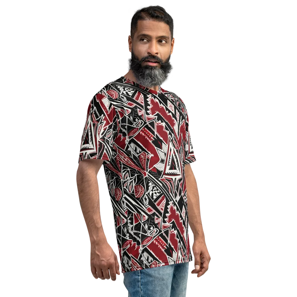 Crimson Geometry on Men's Crew Neck T-Shirt — Right