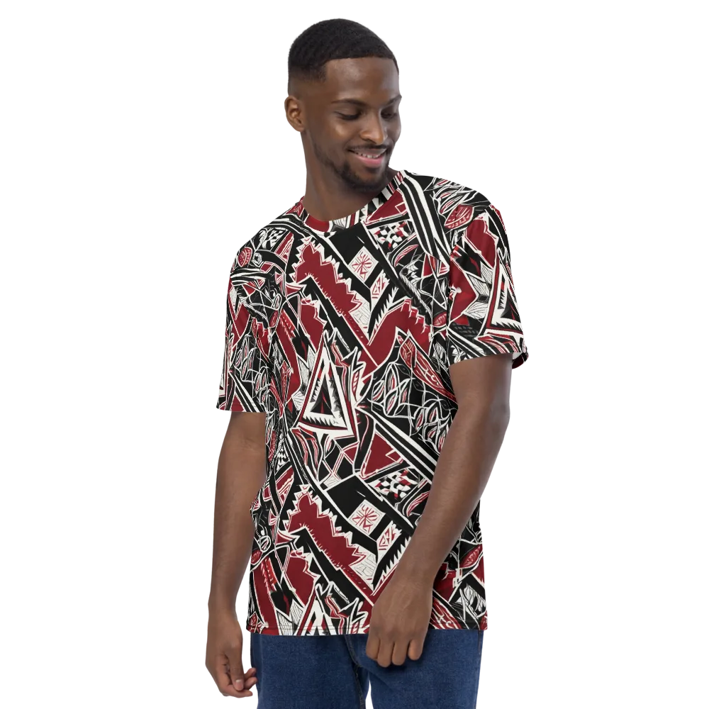 Crimson Geometry on Men's Crew Neck T-Shirt — Left