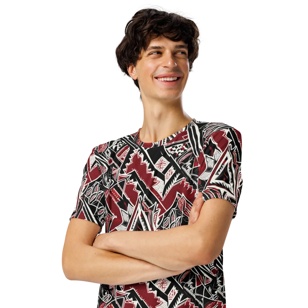 Crimson Geometry on Men's Crew Neck T-Shirt — Left Front