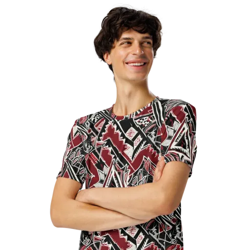 Crimson Geometry on a Men's Crew Neck T-Shirt