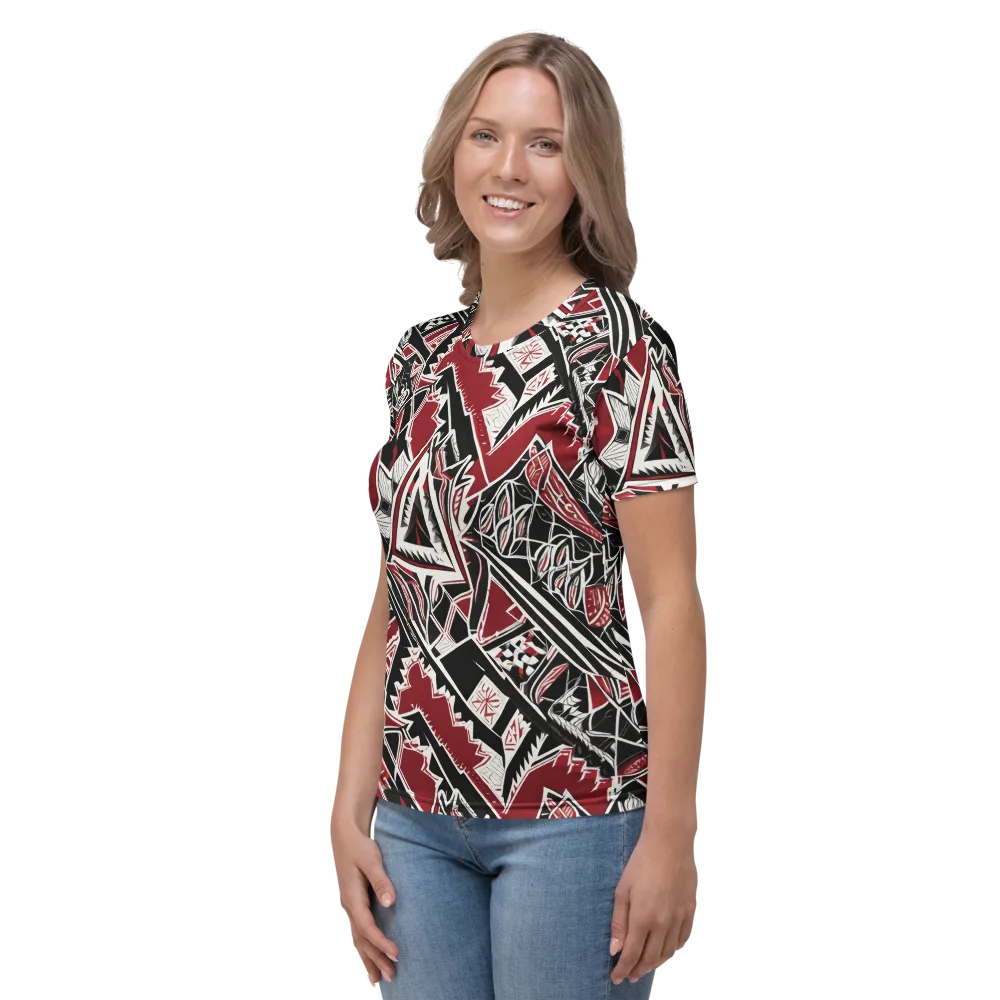 Crimson Geometry on Women's Crew Neck T-Shirt — Left