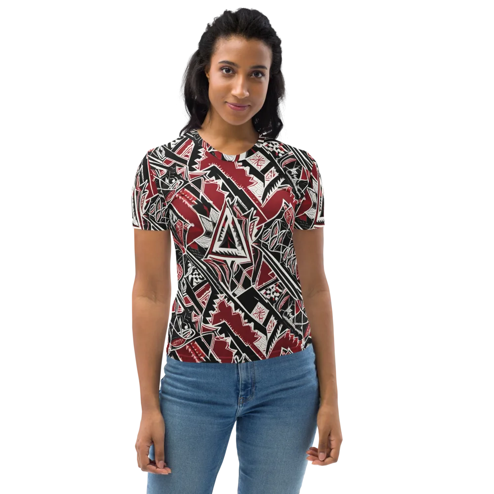 Crimson Geometry on Women's Crew Neck T-Shirt — Front