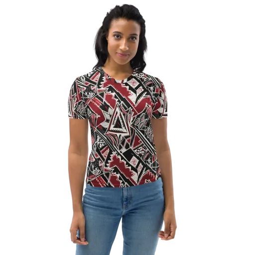 Crimson Geometry on a Women's Crew Neck T-Shirt