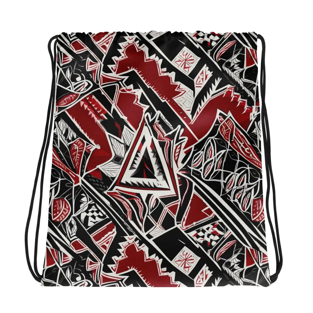 Crimson Geometry on Drawstring Bag — Photo