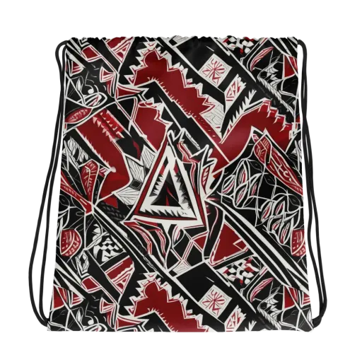 Crimson Geometry on a Drawstring Bag