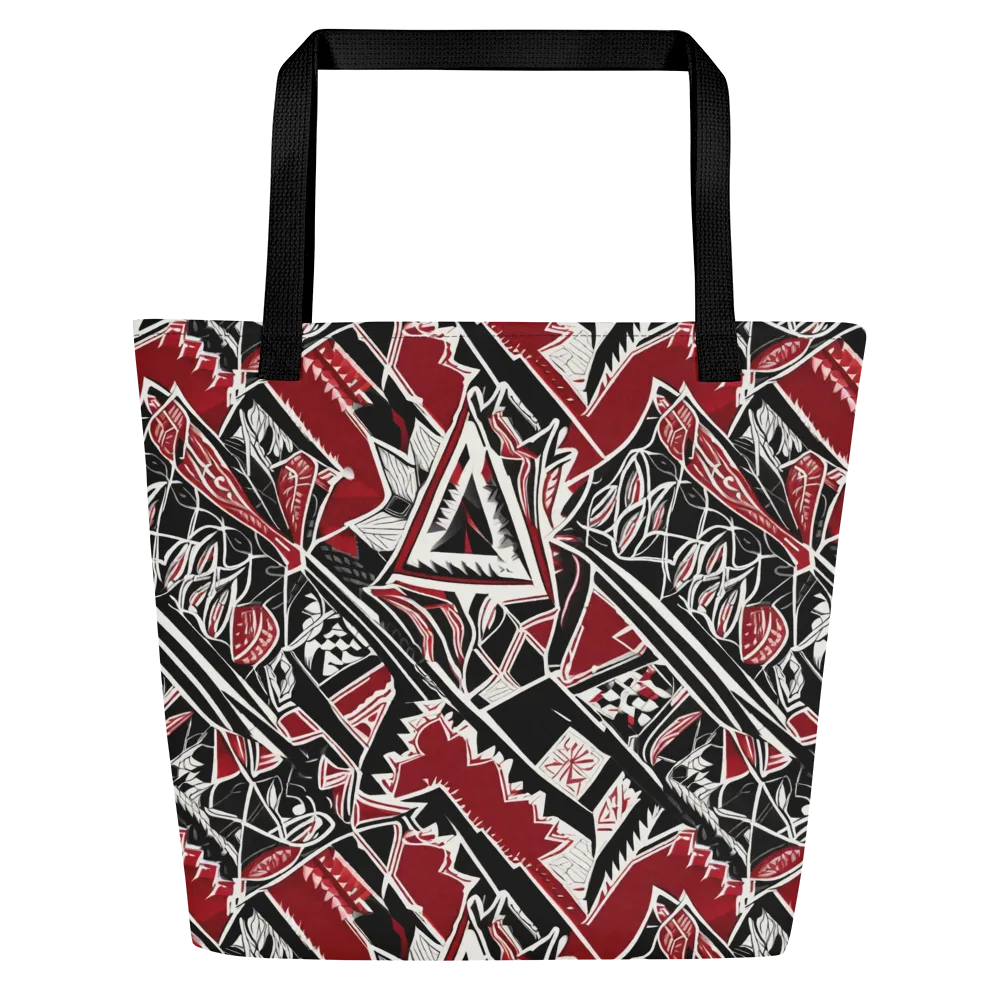 Crimson Geometry on Large Tote Bag W/ Pocket — Front