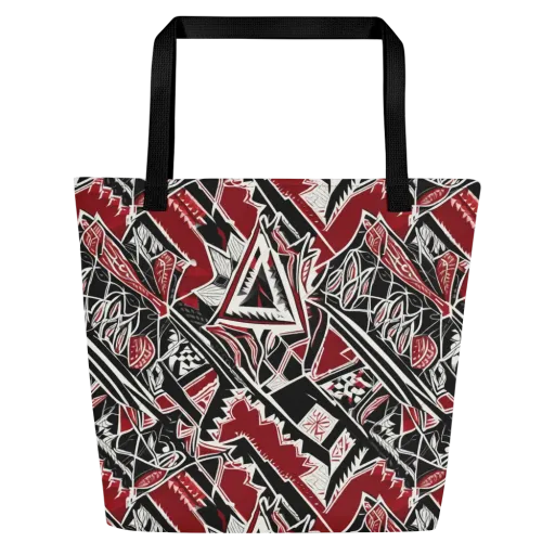 Crimson Geometry on a Large Tote Bag W/ Pocket