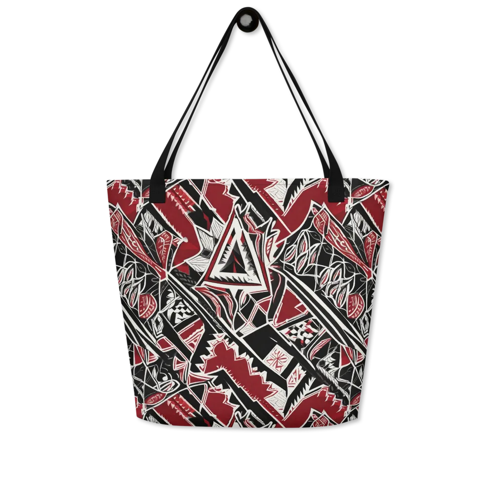 Crimson Geometry on Large Tote Bag W/ Pocket — Front