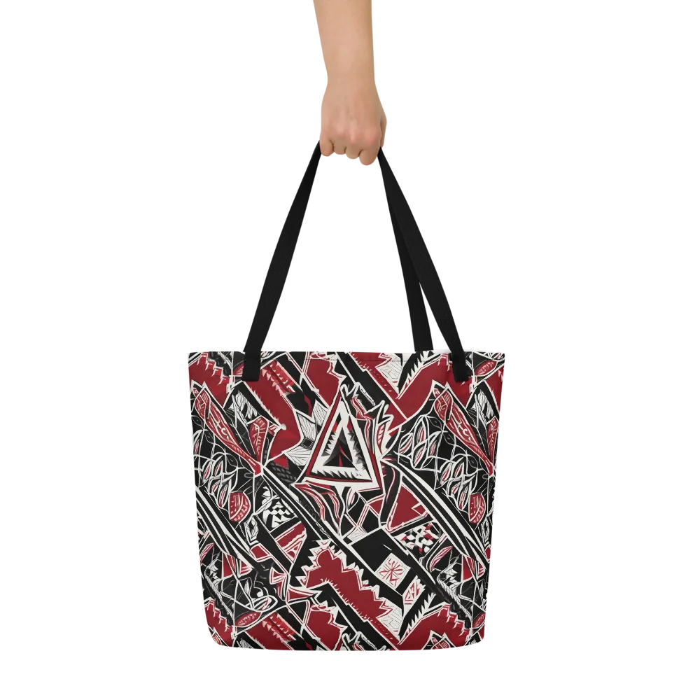 Crimson Geometry on Large Tote Bag W/ Pocket — Front