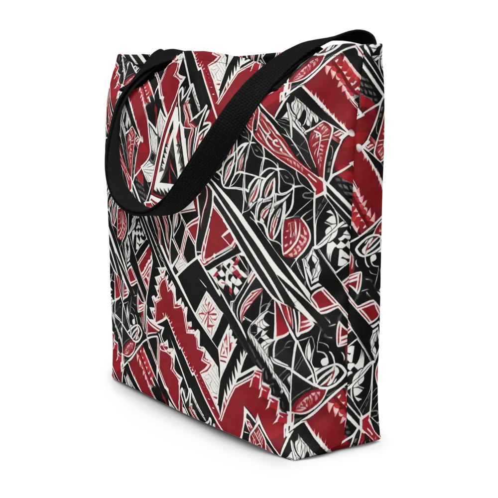 Crimson Geometry on Large Tote Bag W/ Pocket — Front