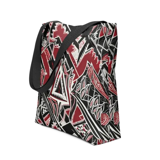Crimson Geometry on a Tote Bag