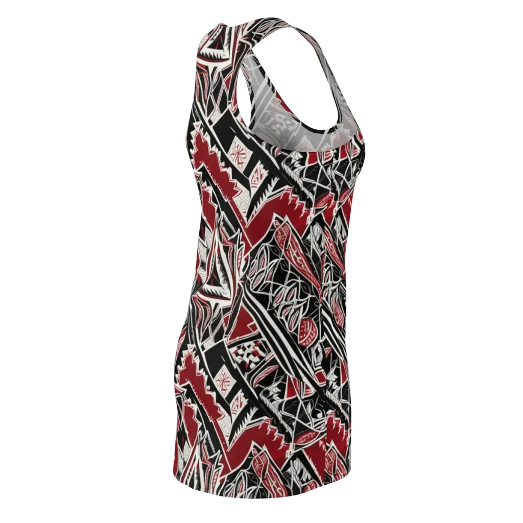 Crimson Geometry on Racerback Dress — Back Side