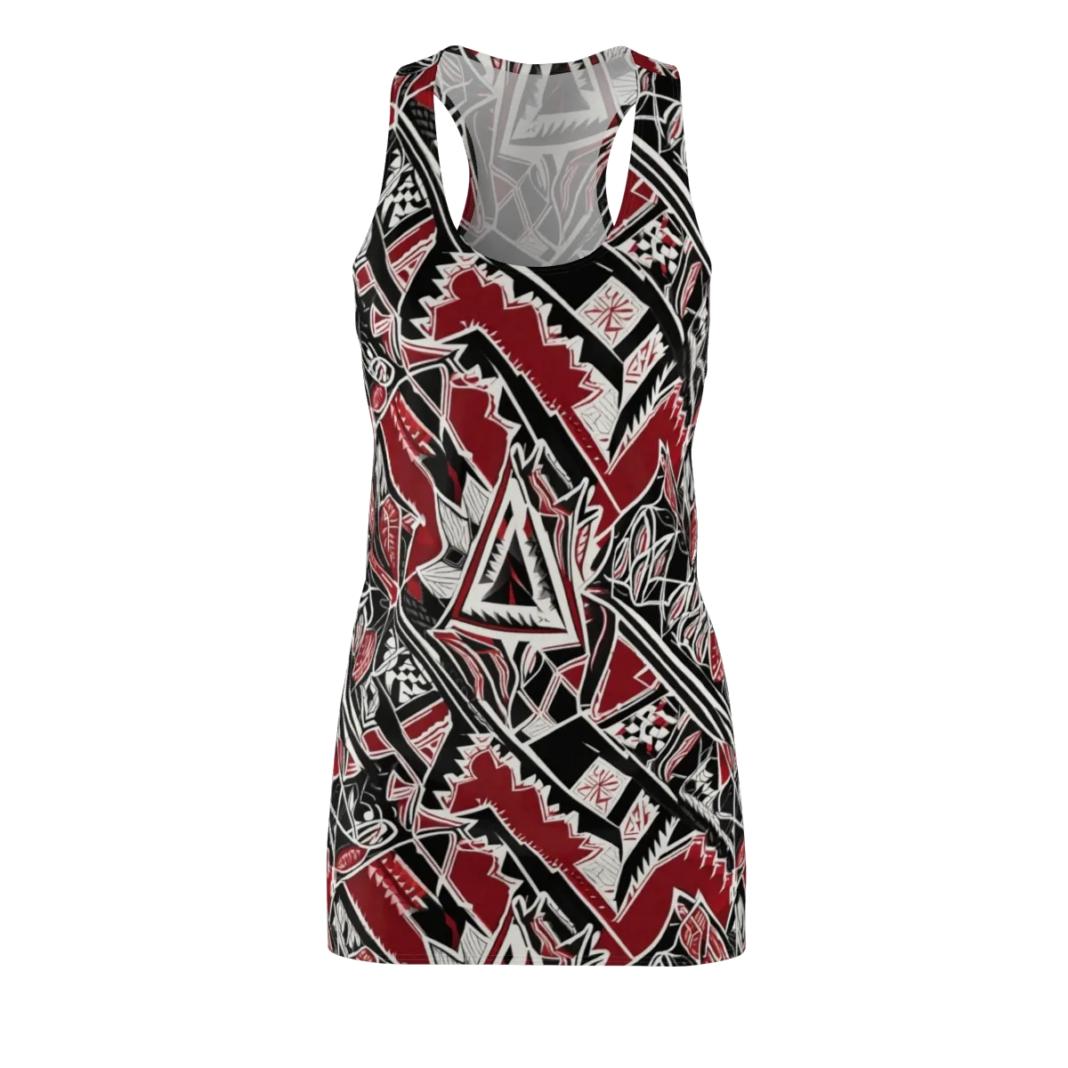 Crimson Geometry on Racerback Dress — Front