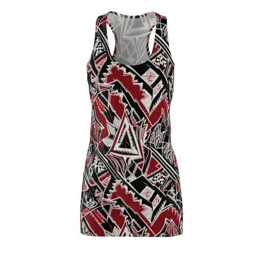 Crimson Geometry on a Racerback Dress