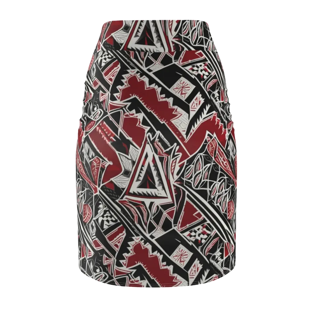 Crimson Geometry on Pencil Skirt — Back