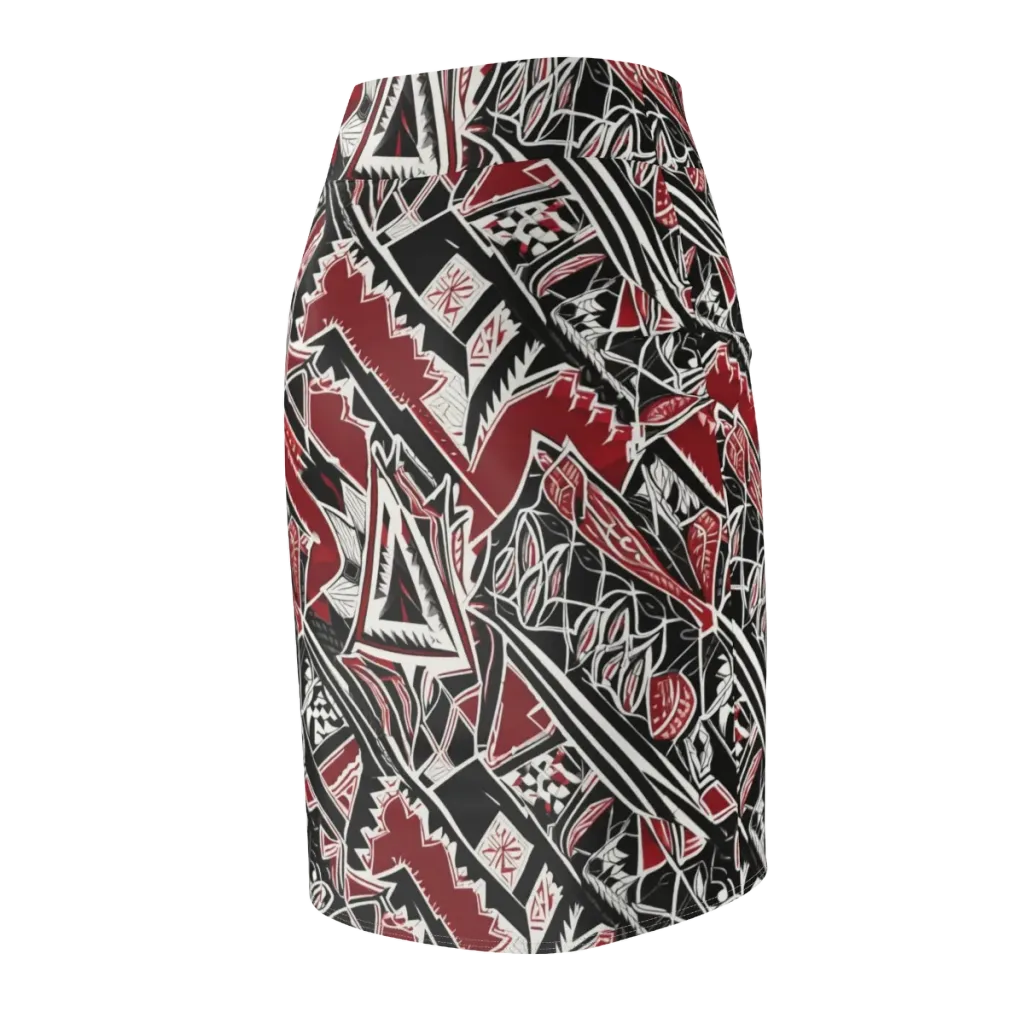 Crimson Geometry on Pencil Skirt — Back Side